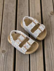 1 Pair Girls' Summer New Style Fashionable Hook And Loop Princess Soft Bottom Beach Sandals - Silver - View 2