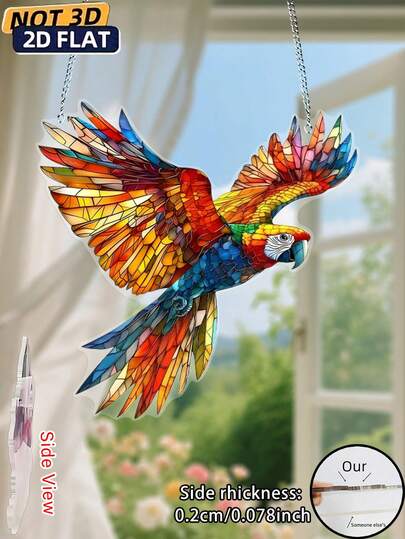 2D Parrot Sun Catcher, Designed For Hanging On Colorful Windows, Perfectly Suits Decorating Farmhouse Style Rooms, Windows, Walls, Desks, Entryways, Bedrooms And Indoor Gardens. It Is The Perfect Gift For Bird Lovers, Coworkers, Friends, Family Members, Sisters, Mothers And Ladies, Serving As Both A Wall Decor Sculpture And A Birthday Present.