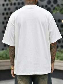 FRACTYR 男士图案T恤，休闲街头风宽松圆领T恤，夏季款 - 白色 - 查看 5