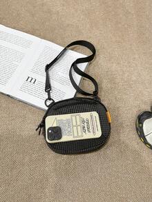 Outdoor Functional Wind Crossbody Bag Ultra Lightweight Carrying Grid Patterned Nylon Cloth Waterproof Hiking Backpack Mobile Phone Bag - Black - View 4