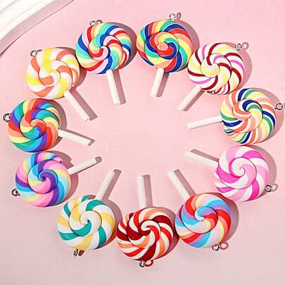 10/20个软粘土仿真彩虹棒棒糖树脂吊坠DIY配件，创意礼品手工工艺品材料