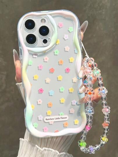 Blumig bemaltes cremefarbenes Armband mit welligem Rand, abnehmbares, transparentes, stoßfestes, dickes Handy-Schutzhülle mit bedrucktem Design, geeignet für iPhone 17/17 Pro/17 Pro Max, 16 XR/7/8, 15 Pro Max, 12 Pro Max, 13 Pro Max, 14 Pro Max, 13, 14, 11, 12P, 14P, 11P, 12P, XS, XR, 7/8P, 7/8 Plus, A13 4G, A22, A21S, A51 4G, A52, S22 Ultra, A33 5G, A34, A35, 10, Note 11 4G, 11 Lite, A53, A14, A23, S23 Ultra, S24, A14, A15, S23, A73, A55, A54, Handyhüllen