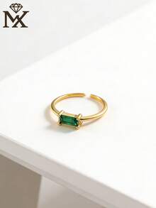 SYMFNY 1枚简约925纯银祖母绿长方形立方氧化锆可调节开口戒指，奢华小众设计女士戒指，百搭日常佩戴优雅饰品，送给女友、闺蜜的贴心礼物，生日、周年纪念日、情人节皆宜 - 開口戒指 - 查看 6