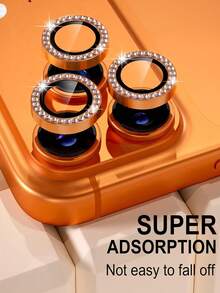 3 piezas Protector de lente de cámara para iPhone 17 Pro/17 Pro Max, Cubierta de lente de vidrio templado 9H, Accesorio de anillo decorativo de metal, Diamante naranja - Naranja - Ver 3
