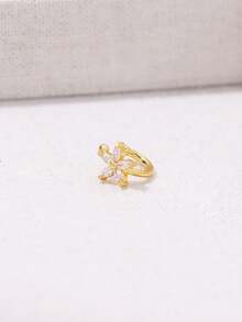 1pc Rhinestone Flower Decor Ear Cuff Copper Jewelry Valentines,Mom,Mother,Mother's Day,Gift - 黃金 - 查看 3