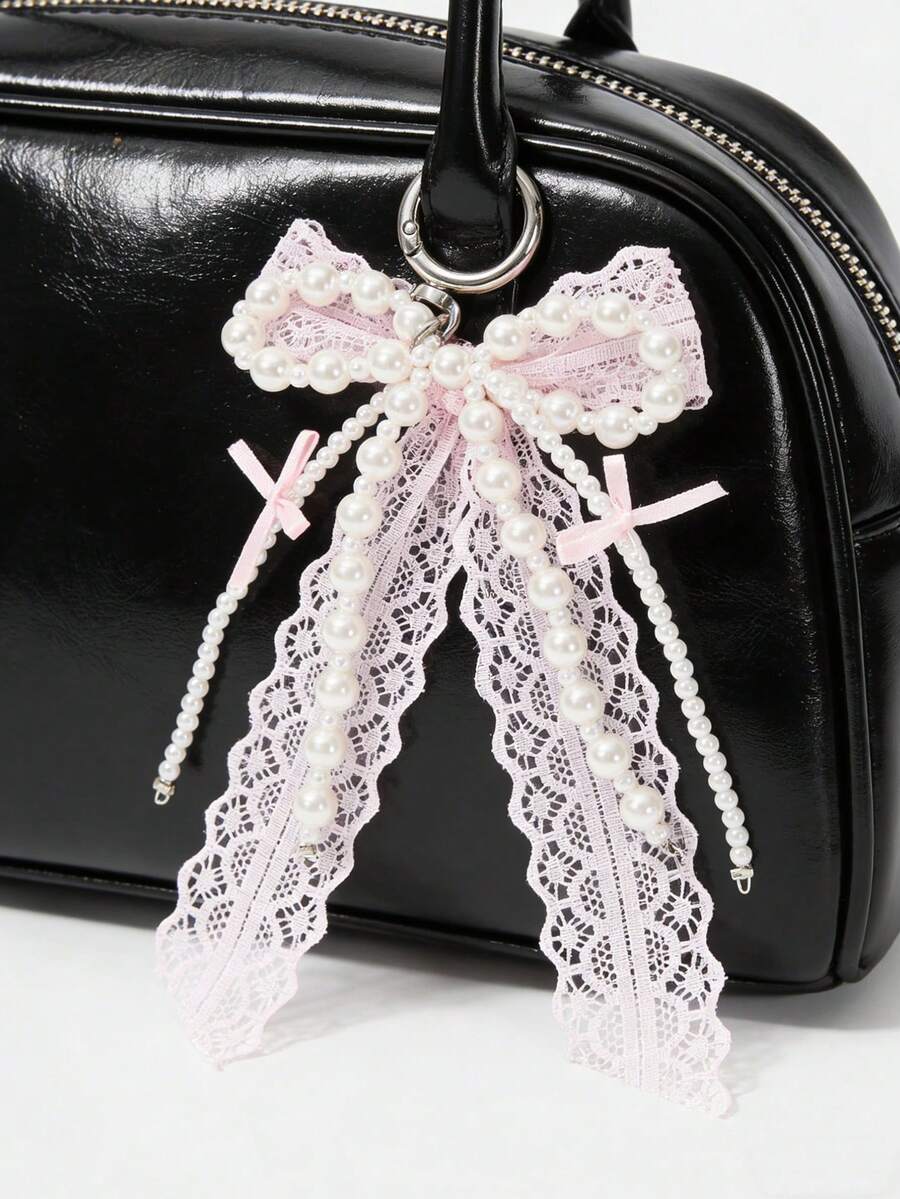 Cute Pink Lace Bow Pearl Keychain/Bag Charm, Delicate And Adorable Handbag Decor, Ideal For Wedding Season, Bridal And Bridesmaid Gifts, Suitable For Girls And Students. These Beautiful Accessories Can Be Used For Backpacks, Wallets, Phones, Gift Bags, And Daily School Use. Also Great As Birthday, Valentine's Day, Mother's Day, Teacher's Day, And Back To School Gifts For Friends.