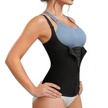 1 pièce Gaine de taille Corset Bustier Gilet à fermeture éclair Shapewear Sport - Noir - Voir 3