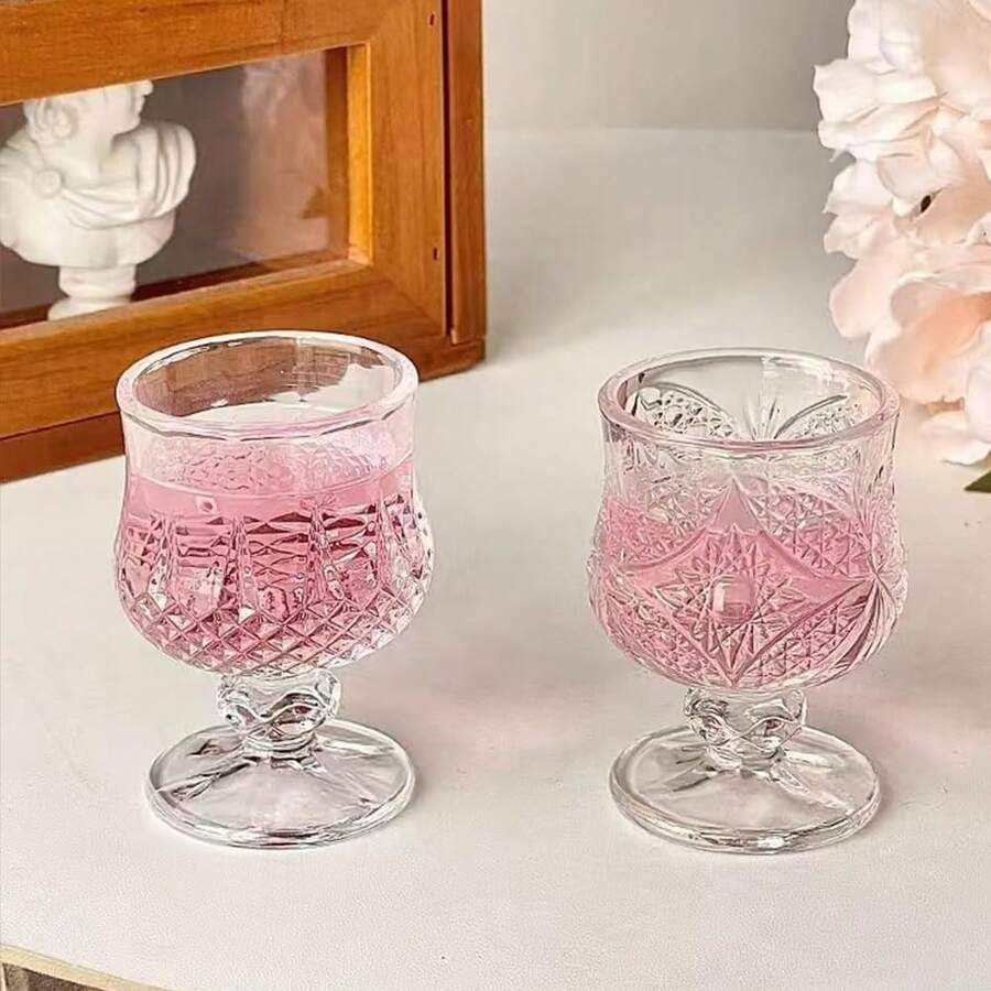 12/6/2个装 钻石/蝴蝶图案 40毫升带柄玻璃杯，透明且具有折射效果，优雅迷你茶杯，带柄设计防止溢出 - 無色 - 查看 1