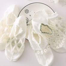 3双水晶丝绸春夏薄款船袜，棉质，款式随机，可爱日式玻璃蝴蝶结图案短袜。 - 彩色 - 查看 6