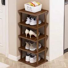 1 pieza Elegante estantería de bambú de varios niveles, acabado de grano de madera natural, ahorro de espacio, fácil montaje, adecuado para dormitorio, pasillo y cocina - Estantería de almacenamiento cuadrada de moda para zapatillas, tacones y bombas - Multicolor - Ver 4