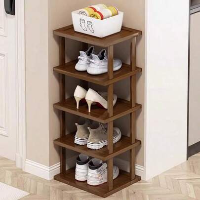 1pc Multi-Tier Elegant Bamboo Shoe Rack, Natural Wood Grain Texture, Space-Saving, Easy Assembly, Suitable For Dorm, Hallway And Kitchen, Fashionable Square Storage Rack For Sneakers, High Heels And Stilettos
