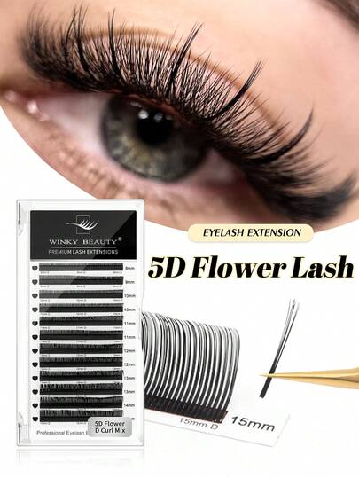 Winky Beauty 5D Blommig Wet Effect Cluster Ögonfransförlängningsset, 12 rader A-formade Cosplay Manga Spiky 5D Blommiga Fefläktar Mjuka Strip Mink Fluffiga Ryska Tjocka Naturliga Förfannade Lösögonfransar, Lämplig för Ögonfransspecialister