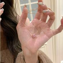 粉钻圆环项链戒指套装，简约奢华精致颈链和戒指，适合日常佩戴，亦可作为礼物。 - 彩色 - 查看 1