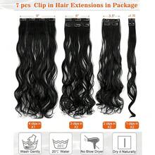 22 Inch Clip In Hair Extensions 7 PCS Long Wavy Synthetic Black Hair Extension & Natural Soft Invisible Clip Thick Hairpieces For Women Daily - Multicolor - View 8