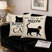 2 件装猫咪图案抱枕套 - 黑色，涤纶材质，不含枕芯 - 适用于沙发、床、汽车和客厅装饰 - 2pcs - 查看 5