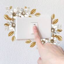 1件 2D節日金葉珍珠花開關貼紙，優雅花卉開關牆貼，居家辦公室燈開關裝飾貼 - 金色花朵 - 查看 1