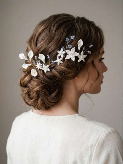 4pcs Minimalist Faux Pearl & White Flower Decor Hair Pins, Elegant Handmade Floral Bridal Hair Fork Set For Wedding, Party, Bridesmaid Hair Accessories