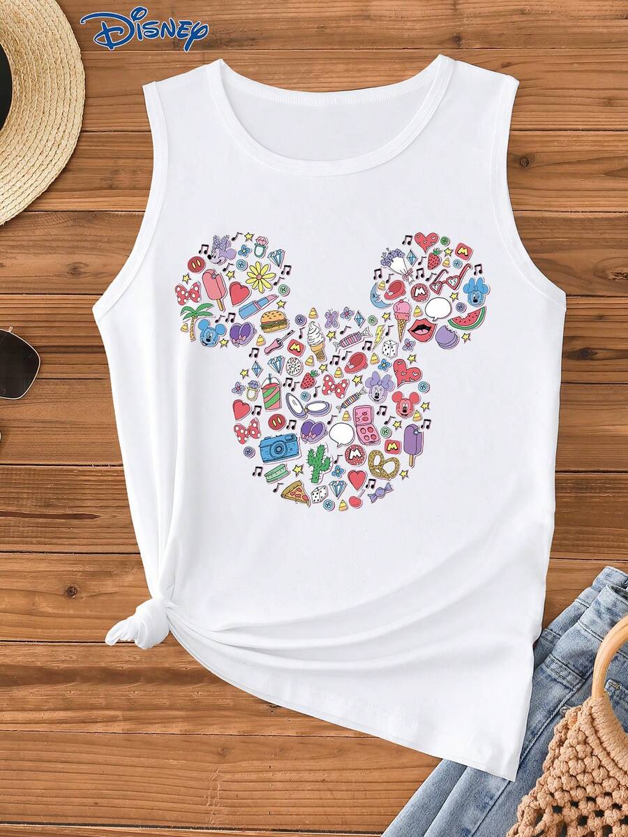 Disney 女士休闲卡通图案圆领百搭日常上衣 - 白色 - 查看 1