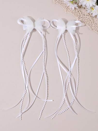 2pcs Mother's Day White Fringe Fabric Hair Clips,Butterfly Accessories Hairpins,Elegant Clean Girl Aesthetic Hair Barrettes For Flower Girls Teens Spring Summer Travel Essential Wedding Party Gifys
