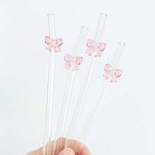 卡通粉色蝴蝶软玻璃吸管，适用于冰沙、牛奶、茶、果汁、零食、派对饮品、鸡尾酒和餐厅奶昔。 - 查看 5