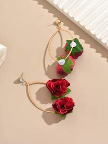 1 Pair Cute Geometric 3D Fabric Flower Earrings For Women - Multicolor - View 3