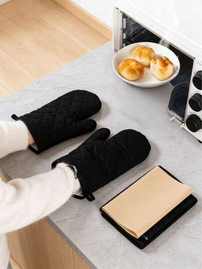 1只耐高温160°C微波炉隔热手套，耐热手套，适用于烘焙、烹饪、烧烤、烤箱，厨房必备工具，适合烘焙、烹饪、厨房使用（黑色，单只装）
