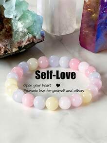 摩根石水晶手链，象征爱、同情和情感疗愈，淡雅的粉红色调，天然宝石珠子，高品质水晶，礼品 - 彩色 - 查看 1