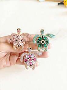1pc/3pcs Rhinestone Inlaid Colorful Gem Turtle Decor Car Air Vent Fragrance Clip, Creative Car Interior Aroma Diffuser - 1pc-green - View 10