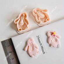 2件套兔子造型聚合物粘土耳环切割器，浮雕兔子粘土切割器，适用于DIY吊坠首饰制作，复活节聚合物粘土工艺工具 - 米色 - 查看 10