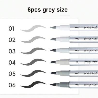 High Quality Professional Grey Double-Ended Brush Tip Watercolor Markers - Grey Series Acrylic Paint Pens, Suitable For Artists, Sketching, Painting, Calligraphy, Comic Design, Art Students, Outlining And Drafting, Water-Based And Waterproof