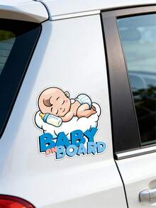 1pc Cartoon Cute "Baby On Board" Car Sticker, For Car Decoration, Indicate Baby Sleeping Inside - Multicolor - View 12