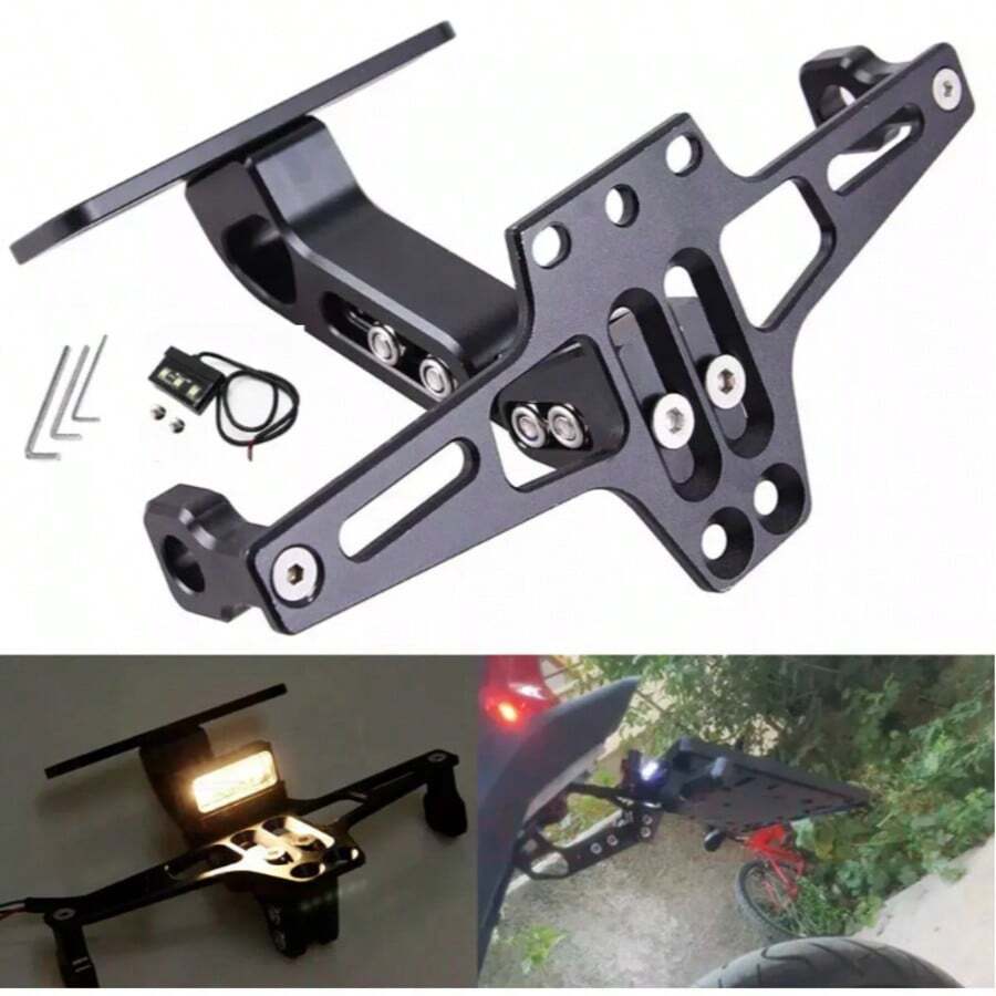 Porta Placa Universal Para Moto Ajustable Con Luz Negro - A - Ver 1