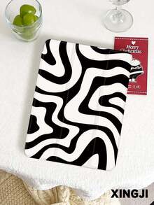 Wave Ripples 1pc Black & White Abstract Wave Pattern Tablet Protective Case, Compatible With IPad 10.2" 10th/ (A16) 11" 11th 2025, Pro 11" 2021/2020, Galaxy Tab A8 10.5" 2022, Matepad 10.4/Tab. With Pencil Slot, Anti-Drop, Tablet Stand, Auto Sleep/Wake - Multicolor - View 4