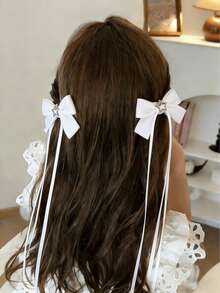 2PCS Minimalist Design Hair Bows For Girls Cute Sweet Bowknot Hair Clips Suit For Daily Hairpins Teens Hair Accessories - 2 Pcs - View 2