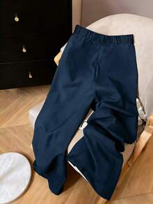Plus Size Women's Solid Color Pleated Pocket Casual Versatile Wide Leg Pants For Daily Wear Spring - Navy Blue - View 7