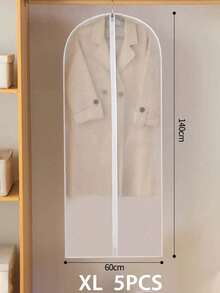 5个/1个可重复使用防尘罩衣物袋，防水衣物收纳袋，悬挂式西装保护套，全封闭透明防尘衣柜收纳袋，学校/教师整理袋 - 白色 - 查看 13