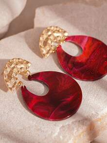 夸张的锚形红色树脂融合U形耳环 - 复古别致的女士耳饰 - 彩色 - 查看 4