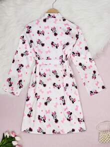 Disney Pyjama confortable en satin à imprimé de dessin animé pour préadolescentes - Manches longues avec lien à la taille. Tissu en soie doux et respirant, adapté pour le port à la maison en toutes saisons - Blanc - Voir 7