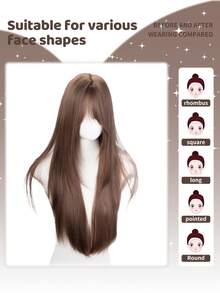 Tóc giả tổng hợp dài 28 inch với kiểu tóc thẳng tự nhiên, màu nâu tuyệt đẹp. Được thiết kế có mái, tóc giả này được làm từ sợi chịu nhiệt để đảm bảo độ bền. Bộ tóc giả này hoàn hảo để sử dụng hàng ngày, mang lại vẻ ngoài tự nhiên và chân thực, giống như tóc thật. - màu nâu - Xem 2