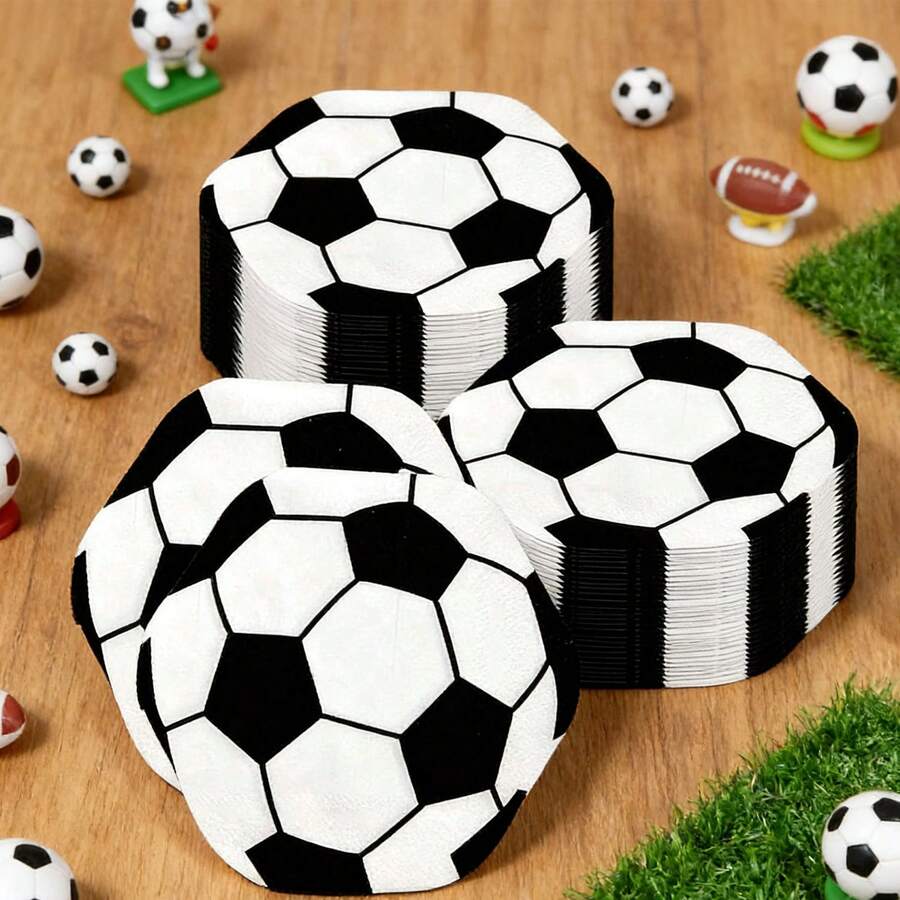 20/40/60/100PCS Soccer Party Supplies Soccer Football Paper Napkins Black And White Design- Soccer Napkins For Soccer Fans Football Napkin Disposable Football Party Napkin Sports Ball Napkin Football Dinner, Suitable For Sports Party Supplies - View 1
