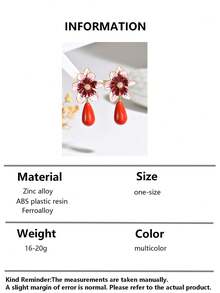 一对优雅性感复古波西米亚风古董银色金属花朵耳环，金色花蕊，波浪形陶瓷吊坠，仿玉蓝色树脂块，不对称合成树脂吊坠耳环，适合性感派对、节日佩戴。新款花朵吊坠搭配水滴形树脂块，流苏吊坠耳环，多种树脂图案颜色可选，每件树脂制品均有注塑成型痕迹。 - 彩色 - 查看 6