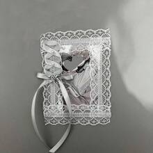 Porta-cartões elegante de renda (1 unidade), ideal para fotos de 7,6 cm, cartões de celebridades, retratos, mini cartões, cartões Gachapon, carteirinhas de estudante, decoração com laço artesanal, itens colecionáveis de personagens de anime/desenho animado, produtos para fãs de ídolos, capas para fotos, porta-cartões Lolita transparente. - A - Ver 6