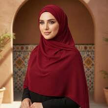 1 Stück Damen einfarbiger Chiffon Hijab, leicht und weich, für den täglichen Gebrauch, Strand, Urlaub, Reiseessentiell - Dunkelrot - Übersicht 2