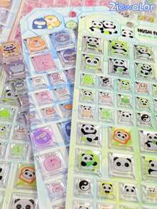 ZIEWALOR Cute Block Pet Series Panda And Rabbit 3D Stickers, Creative Seal Stickers, Candy Drip Stickers, Cartoon 3D Epoxy Resin Sticker Set | Suitable For Smartphones, Notebooks, Cups, Sticker Art | Smooth Surface, High-Quality Resin, Craft Stickers, Self-Adhesive Stickers, Stationery Lovers, DIY Enthusiasts - Multicolor - View 6
