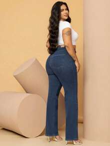 Divas Jeans Wide Leg Fit Plus Size Estrutura Alta Denim Escuro Premium - Lavagem escura - Visão 6