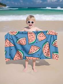1 pieza Toalla de playa para niños con estampado de sandía azul, manta de playa extra grande de microfibra súper suave, toalla de baño súper absorbente, adecuada para viajes, piscina, buceo, surf, yoga, camping, disponible en varios tamaños, accesorio de playa - Multicolor - Ver 6