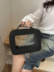 New Transparent Makeup Case, Large Capacity Women Handbag - Black - View 4