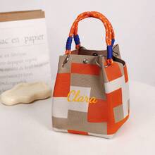 Personalized Crochet Knit Handbag Contrast Stripe Mini Tote Bag, Fashion Knitted Small Top Handle Purse, Handheld Bag For Daily Use, Travel, Shopping - Multicolor - View 17