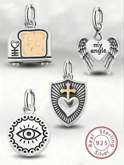 1pc Minimalist Unique 925 Sterling Silver Sacred Heart Shield Pendant, Charming DIY Pendant, Exquisite Jewelry Gift For Women Or Men
