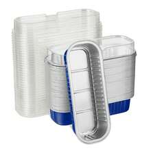 50个迷你铝箔面包模具带盖，6.8盎司，6.5 x 2.6 x 2英寸，一次性长方形烘焙杯 - 藍色 - 查看 8